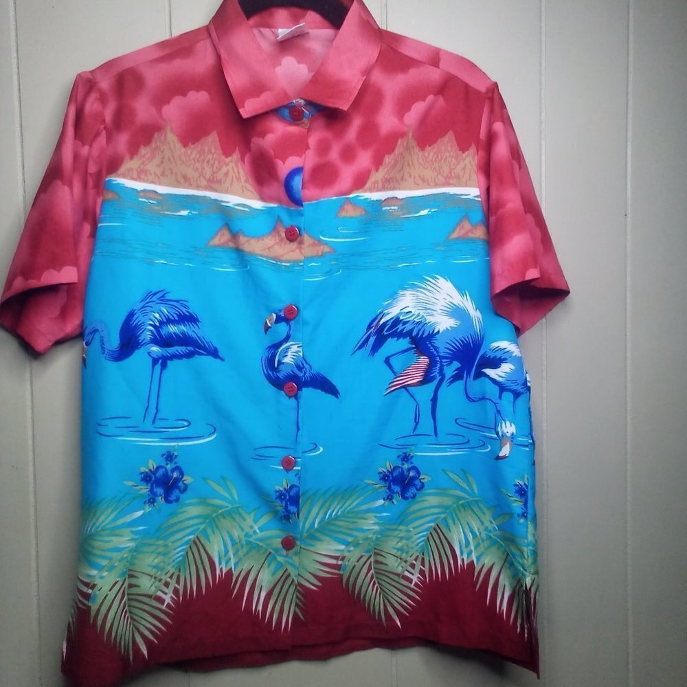 La Leela Hawaiian Shirt S Short Sleeve Button Up Tropical Beach Colorful